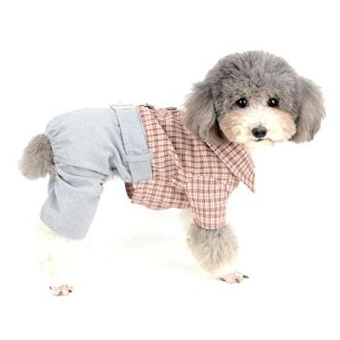 Imagem de Ranphy Camisa xadrez para cachorrinho calça de algodão cachorro moda verão roupas com gola macacão macio para animal de estimação fantasia para cachorro pequeno rosa tamanho XGG