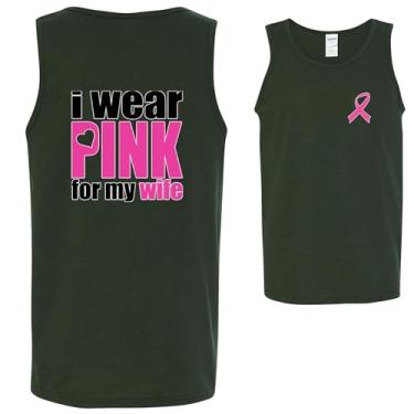 Imagem de wild custom apparel Camiseta regata masculina I Wear Pink for My Wife Breast Cancer Awareness Front & Back, Verde floresta, XXG