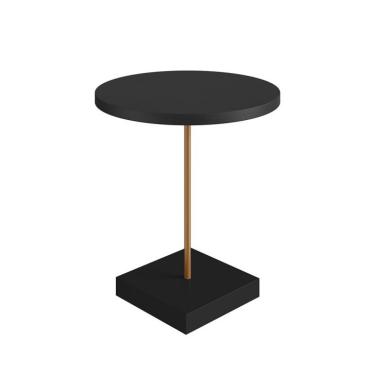 Imagem de Mesa Lateral Redonda Complementos Nero e Dourada 52x45 cm