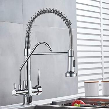 Imagem de Torneira cromada para pia de cozinha, purificador de água, filtro, duas saídas, água quente e fria, torneira misturadora, cromada