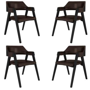 Imagem de Kit 4 Cadeiras Sala de Jantar e Jogos Carteados Madeira Maciça Poker PU Marrom/Preto G42 - Gran Belo