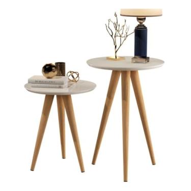 Imagem de Kit Conjunto 2 Mesas Apoio e Canto Lateral Maju para Sala Sofá (Off White)