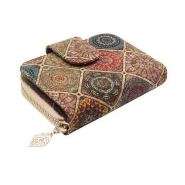 Imagem de Carteira de cortiça vegana, bolsa feminina Boshiho design fino com zíper e porta-cartões bolsa de bolso para moedas presente vegano ecológico, Multicolorido B, 11.5*2.5*10CM, Retrô