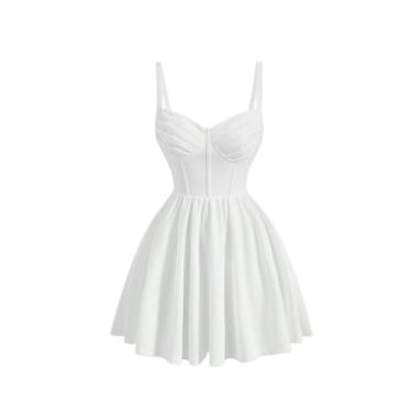 Imagem de Camisa Feminina Solid Ruched Bust Cami Dress (Color : White, Size : M)