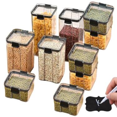 Imagem de Kit 10 Potes Herméticos C/Trava de Segurança Vedação de Borracha Porta Mantimentos Empilháveis + Etiquetas Lousa para Identificação