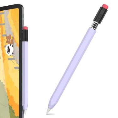 Imagem de LJFLYXRI Capa de silicone de duas cores com inspiração retrô para Apple Pencil (USB-C), aderência perfeita, proteção aprimorada, suporta carregamento magnético (roxo)