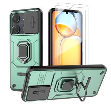 Imagem de WRTBS Capa de telefone para Xiaomi Redmi 13C/Poco C65 capa com protetor de tela de vidro [2 unidades], capa de proteção para câmera deslizante embutida, capa protetora de corpo inteiro militar