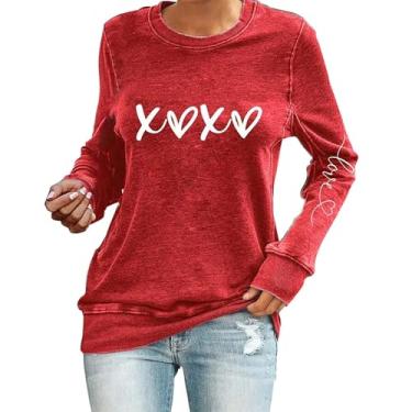 Imagem de Moletom com gola redonda Dia dos Namorados Love Heart Túnica Gráfica Manga Longa Camisetas Raglans, Vermelho, M