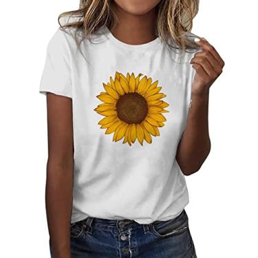 Imagem de Camiseta feminina com estampa de libélula, gola redonda, manga curta, túnica folgada, casual, D - amarelo, M