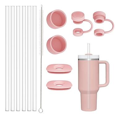Imagem de Acessórios de substituição para tampa de canudo para Stanley Cup 1,134 g 850,5 g, acessórios de copo de 6 canudos transparentes com escova de limpeza, 2 tampas de silicone, 4 plugues antivazamento