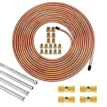 Imagem de MuHize Kit de reparo de linha de freio atualizado - Tubo de freio de 0,9 m revestido de cobre de 1,9 m, 4 uniões de compressão de latão e 16 acessórios