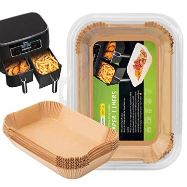 Imagem de MooManGoo Forros descartáveis Air Fryer, forros retangulares para fritadeira de ar, 21 x 14 cm, forros de papel pergaminho para fritadeira de ar, acessórios de papel de cozimento (100 peças)