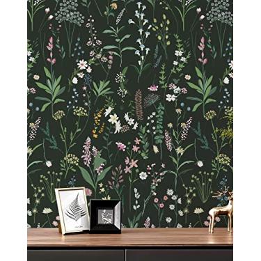 Imagem de JiffDiff Papel de parede floral descasque e cole 299.7 cm x 43.9 cm Farm Floral Wildwood Stick on Wall Paper Dark Self Adhesive Contact Paper Coverage 14,2 m²