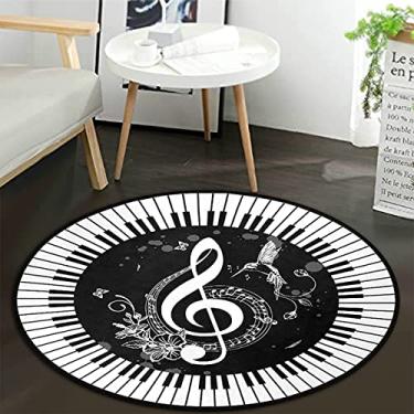Imagem de Tapete de área redonda musical notas de piano capacho antiderrapante tapete redondo tapete para quarto sala de estar estudo tocando tapete, 1,2 m de diâmetro