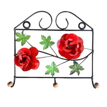 Imagem de Porta Toalha Pano De Prato Flor Vermelha 3 Ganchos Sudeste Rústico