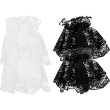 Imagem de 2 pares de pulso floral em camadas renda manguito lolita manga de mão punhos de pulso feminino pulseira lolita manga de mão para festa de casamento/1
