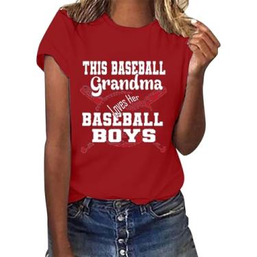 Imagem de Camisetas femininas de beisebol para meninos camisetas de manga curta casual solta gola redonda gráfica básica camiseta leve de verão, Vermelho, G