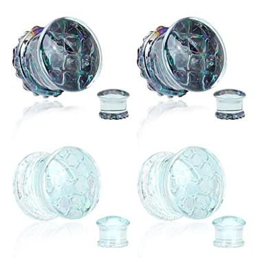 Imagem de YOFANST 2 pares de alargadores de orelha de água-viva oceano de vidro alargador duplo alargador piercing calibre 2g-5/8, Vidro, Zircônia cúbica