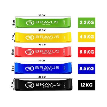 Imagem de Kit 7 Mini Bands Elástico Extensor Treino Musculação Bravus