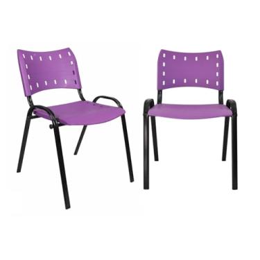 Imagem de Ecom Home - Kit 2 Cadeiras Empilháveis ISO Roxo Base Preta Comercial Resistente com Pés em Aço para Bares, Restaurantes, Sorveterias, Escritórios e Igrejas