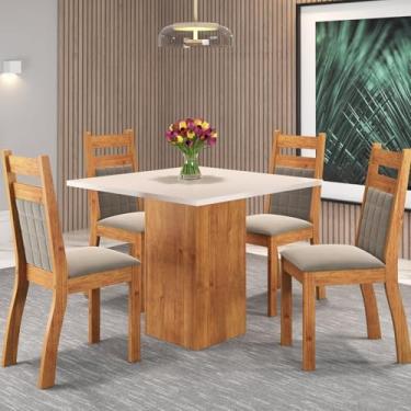 Imagem de Mesa de Jantar Quadrada 90x90 com 4 Cadeiras Sicilia Mel/Blonde/Perola