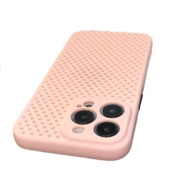 Imagem de Capa de telefone com refrigeração por dissipação de calor para iPhone 15 14 13 12 11 Pro Xs Max XR X Plus Capa macia de cor de contraste de malha respirável, rosa, para iPhone 15