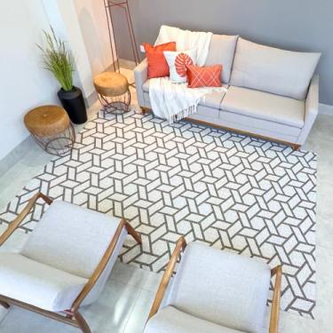 Imagem de Tapete Luxo Elegância 2X4 Sala Cozinha Quarto Geométrico Mesclado Casa Apartamento (Bege geométrico, 2,00X4,00)