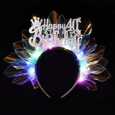 Imagem de RENEMEGO 40th Happy Birthday Party Headbands- LED Glowing Laser Light Up Crown Flashing Princess Tiara Hair Accessories for Women Christmas Cosplay Party Nightclub Rave Decorations Gifts