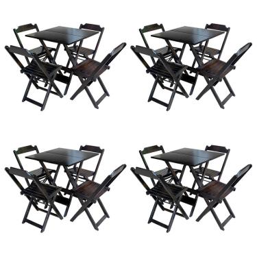 Imagem de Kit 4 Jogos De Mesa Com 4 Cadeiras De Madeira Dobravel 70x70 Ideal Para Bar E Restaurante - Tabaco