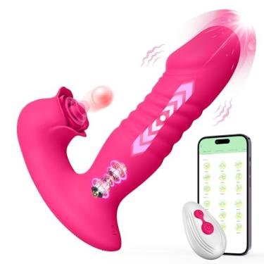 Imagem de Rose Sex Toys para mulheres, vibrador de sucção e impulso, dildo – brinquedo sexual atualizado com 9 dildos vibratórios de sucção e impulso, ponto G, clitóris, mamilo, vibrador vestível, brinquedos sexuais adultos para mulheres, máquina de sexo para casais (vermelho)