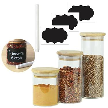 Imagem de Kit Potes Herméticos de Vidro Tampa de Bambu para Armazenamento e Organização (Kit c/Pote 200ml 300ml 400ml)