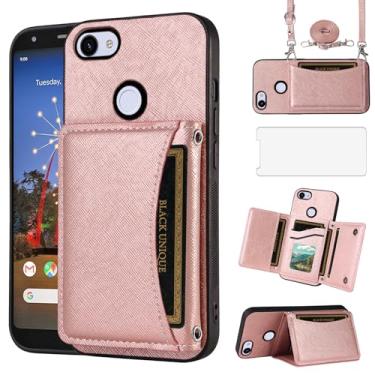 Imagem de Asuwish Capa de telefone para Google Pixel 3a Capa carteira com protetor de tela de vidro temperado e suporte para cartão, slot de couro PU, alça de pulso móvel, acessórios de célula de crédito