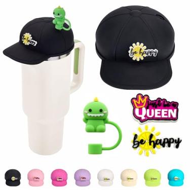 Imagem de Chapéu de silicone antipoeira para Stanley Cup 1,134 g, compatível com Stanley Cup com capa de canudo e dois pingentes, preto