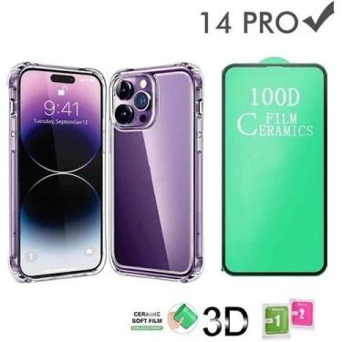 Imagem de Kit Capa Capinha Transparente + Película Cerâmica para Iphone 14 Pro -