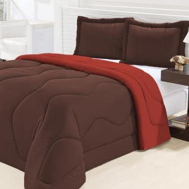 Imagem de Kit Edredom Casal Queen Malha Gel Dupla Face 3 Peças (Marrom com Telha)