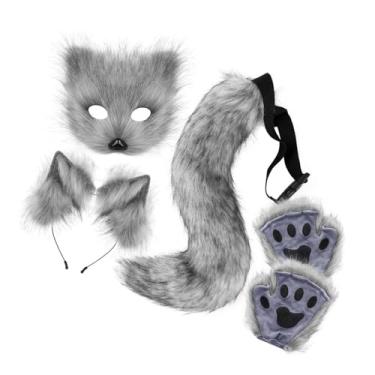 Imagem de Fiocias Conjunto de Máscara E Cauda Therian, Decoração, Máscara de Gato Fofa para Baile de Máscaras de Natal E Feriados, Cinza escuro