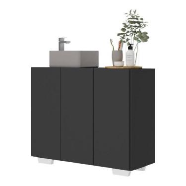 Imagem de Gabinete Banheiro 3 Portas 90cm Multimóveis V5031, Preto/Branco