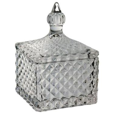 Imagem de POTICHE BOMBONIERE VASO DECORATIVO QUADRADO HOME&CO COM TAMPA VIDRO 11