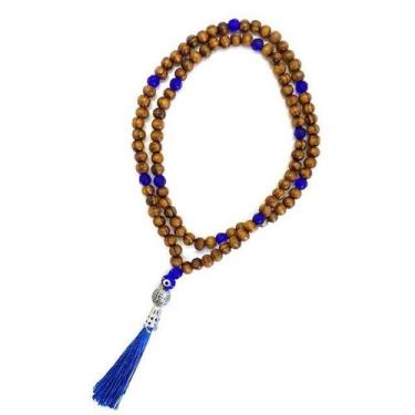 Imagem de Japamala Olho Grego 108 Contas De Madeira 8 Mm Pompom Azul - Bialluz P