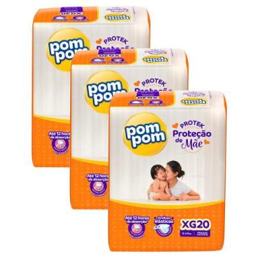 Imagem de Kit 3 Fraldas Pom Pom Protek Proteção de Mãe Jumbo XG com 20un cada