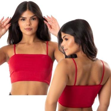 Imagem de Kit 3 Top De Academia Feminino Cropped Fitness Sem Bojo Faixa Alcinha 