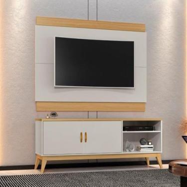 Imagem de Rack + Painel ST Modelo Retrô com Pés em Madeira Maciça Tampo de 25mm 