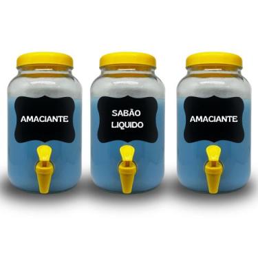 Imagem de Kit lavanderia 3 potes com torneira  sabão , amaciante e alvejante 3 l