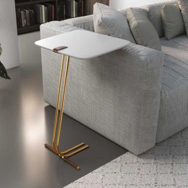 Imagem de Mesa de Apoio para Sofá Branca com Base em Metal Branco