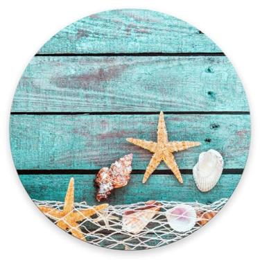 Imagem de Mouse Pad, Azul Turquesa Náutico Personalizado Premium Texturizado Redondo Tapete de Mouse Lavável com Base de Borracha Antiderrapante Mouse Pads para Mouse Sem Fio 7,9 × 7,9 × 0,12 polegadas