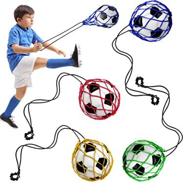 Imagem de Outus 4 peças de treinador de bola de futebol infantil, treinador de malabarismo, alça sola, ajustável, rede bloqueada, elástica, bola de futebol, kicker para equipamentos de treinamento de jovens e