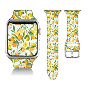 Imagem de Pulseira de substituição compatível com Apple Watch 38/40/41/42/44/45 mm para mulheres e homens, pulseira de substituição para Iwatch séries 9 8 7 6 5 4 3 2 1 SE.38 mm/40 mm/41 mm. Limão laranja