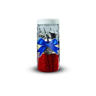 Imagem de Faqueiro 24 Peças com Pote Cabo de Plástico Aço Inox Primavera Vermelho Martinazzo Vermelho