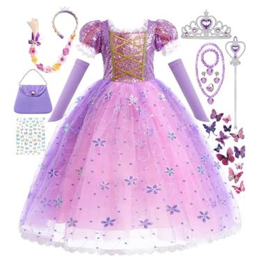 Imagem de Bvthiynu Vestido roxo para meninas, fantasia de princesa, roupas infantis para festa de aniversário de Halloween, Roxa, 5-6 Anos