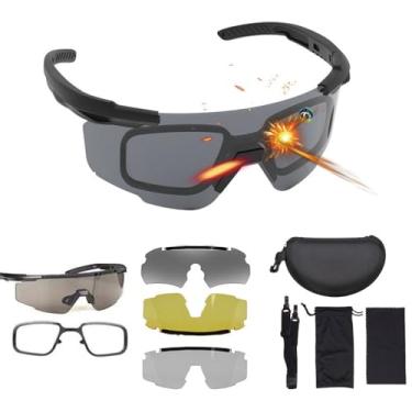 Imagem de Aekvinks Óculos de sol militares balísticos táticos de alta resistência a impactos óculos de tiro para airsoft com 3 lentes de substituição e óculos de grau
